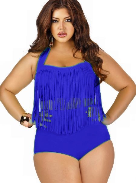 F4318-2Plus size high waisted fringe bikini